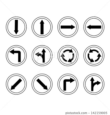 Road Traffic Arrows. Round Signs. Vector Icons. Back, Forward, Right and Left Arrows. Straight or Right, Straight or Left. Roundabout. Keep Left or Right Road Traffic Arrows. Round Signs. Vector Icons. Back, Forward, Right and Left Arrows. Straight or Right, Straight or Left. Roundabout. Keep Left or Right 142159005