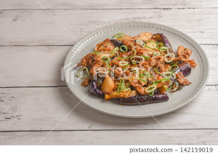 Stir-fried eggplant, kimchi, and pork Stir-fried eggplant, kimchi, and pork 142159019