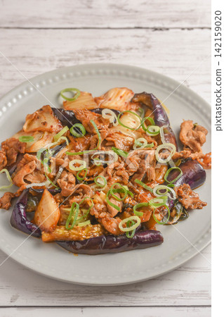 Stir-fried eggplant, kimchi, and pork Stir-fried eggplant, kimchi, and pork 142159020