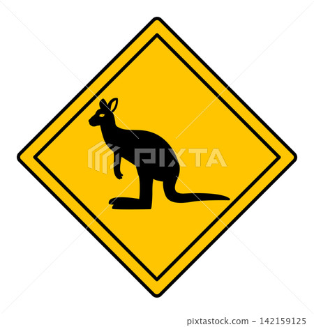Yellow Road Sign Kangaroo. Vector Icon. Road Sign Warning about Crossing the Road Animals. Zoo Sticker Yellow Road Sign Kangaroo. Vector Icon. Road Sign Warning about Crossing the Road Animals. Zoo Sticker 142159125