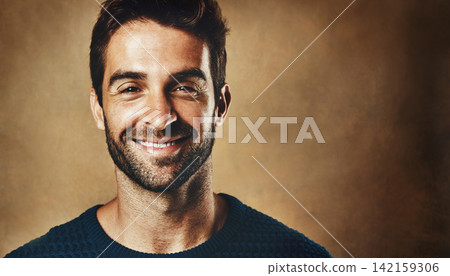 Portrait, male person and beauty from skincare in studio for wellness, healthcare and hygiene with natural glow. Happy, man and relax from cosmetics for grooming, spa and treatment for daily routine Portrait, male person and beauty from skincare in studio for wellness, healthcare and hygiene with natural glow. Happy, man and relax from cosmetics for grooming, spa and treatment for daily routine 142159306