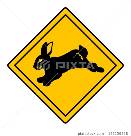 Yellow Road Sign Rabbit. Vector Icon. Hare. Road Sign Warning about Crossing the Road by Animals. Sticker for Zoo Yellow Road Sign Rabbit. Vector Icon. Hare. Road Sign Warning about Crossing the Road by Animals. Sticker for Zoo 142159858