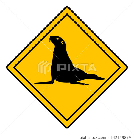 Yellow Road Sign Seal. Vector Icon. Road Sign Warning Animals Crossing the Road. Zoo Sticker Yellow Road Sign Seal. Vector Icon. Road Sign Warning Animals Crossing the Road. Zoo Sticker 142159859