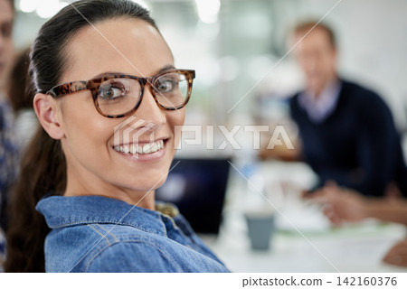 Portrait, smile and business woman with glasses in office for career, job and coworking at startup workplace. Face, happy professional and creative entrepreneur in company, employee and designer Portrait, smile and business woman with glasses in office for career, job and coworking at startup workplace. Face, happy professional and creative entrepreneur in company, employee and designer 142160376