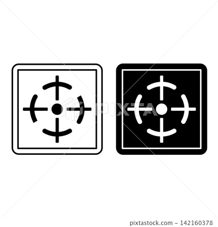 Center of Gravity Signs. Labels for Cardboard Packaging. Black and White Vector Icons. Logistics, Delivery. Warning Symbol, Handle with Care. Center of Gravity Signs. Labels for Cardboard Packaging. Black and White Vector Icons. Logistics, Delivery. Warning Symbol, Handle with Care. 142160378