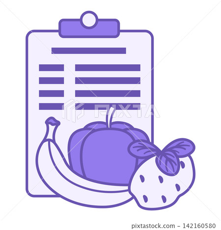 Colored Diet Icon. Vector Illustration. Healthy Food List, Vegetables and Fruits. Banana, Paprika, Potato and Basil. Healthy Lifestyle, Proper Nutrition. Weight Loss Concept 142160580
