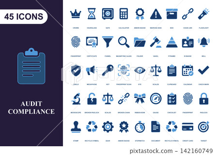 Audit compliance and business management icon set for professional corporate reporting Audit compliance and business management icon set for professional corporate reporting 142160749