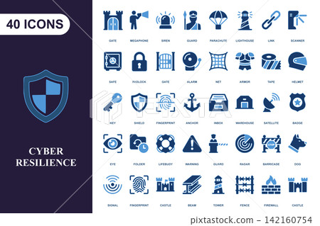 Cyber resilience and security icon set for digital protection and network safety systems 142160754