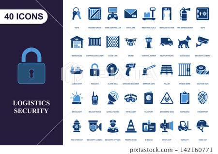 Logistics security icons set for supply chain protection and warehouse safety management 142160771