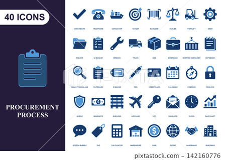 Procurement process icons set for logistics supply chain and business management operations Procurement process icons set for logistics supply chain and business management operations 142160776
