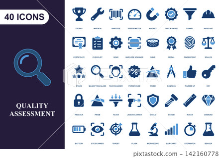 Set of 40 quality assessment icons for business analysis and industrial inspection processes Set of 40 quality assessment icons for business analysis and industrial inspection processes 142160778