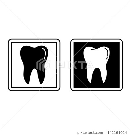 Dentistry Signs. Black and White Vector Icons. Tooth, Dental Clinic, Dental Treatment. Hospital Department Sign Dentistry Signs. Black and White Vector Icons. Tooth, Dental Clinic, Dental Treatment. Hospital Department Sign 142161024