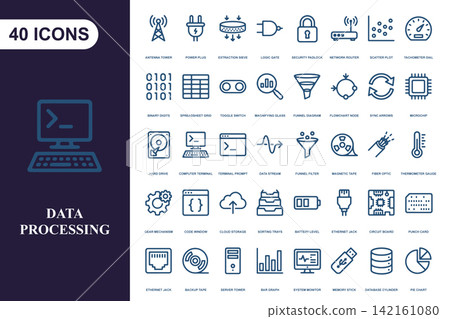 Data processing and technology outline icon set for software development and network systems Data processing and technology outline icon set for software development and network systems 142161080