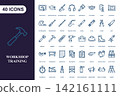 Construction and workshop tools icon set for industrial maintenance and repair projects 142161111