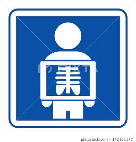 Blue Radiology Sign. Vector Icon. Person Taking X-rays of Internal Organs. Hospital Department Sign Blue Radiology Sign. Vector Icon. Person Taking X-rays of Internal Organs. Hospital Department Sign 142161177
