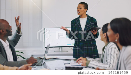 Business, presentation and woman coaching with pitch for ideas, growth and development at workshop. Leadership, strategy and planning, female speaker or presenter at corporate conference or seminar. Business, presentation and woman coaching with pitch for ideas, growth and development at workshop. Leadership, strategy and planning, female speaker or presenter at corporate conference or seminar. 142161469
