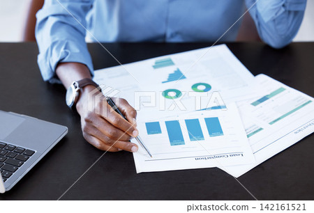 Business, hands and man with documents, graphs and accounting with information, company stats and review profit. Closeup, employee and broker with paperwork, charts for investment growth and finance Business, hands and man with documents, graphs and accounting with information, company stats and review profit. Closeup, employee and broker with paperwork, charts for investment growth and finance 142161521