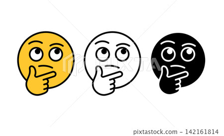 Thinking face emoji emotion icon set outline silhouette and color vector isolated on white background Thinking face emoji emotion icon set outline silhouette and color vector isolated on white background 142161814