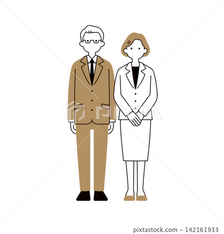 一組簡單的全身向量插圖,描繪了資深的男性和女性企業主、執行長、高管和企業家。 一組簡單的全身向量插圖,描繪了資深的男性和女性企業主、執行長、高管和企業家。 142161933