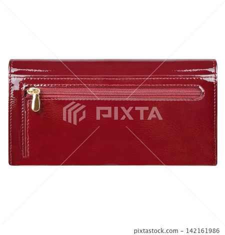 Red patent leather wallet back side with gold zipper Red patent leather wallet back side with gold zipper 142161986