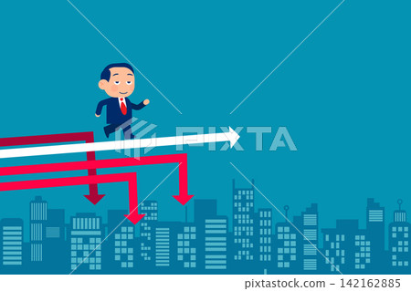 Cute little business. Businessman conquering adversity to stand out from among the falling arrows Cute little business. Businessman conquering adversity to stand out from among the falling arrows 142162885
