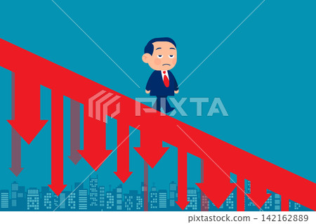 Business person walking down the falling arrow and recession. Business loss concept Business person walking down the falling arrow and recession. Business loss concept 142162889