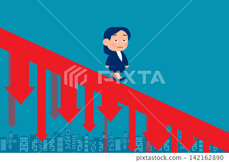 Business person walking down the falling arrow and recession. Business loss concept Business person walking down the falling arrow and recession. Business loss concept 142162890
