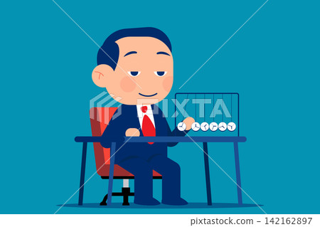 Person plays with Pendulum of Newtown Balancing Balls, Businessman in deep thinking and looking at Newton's Cradle 142162897