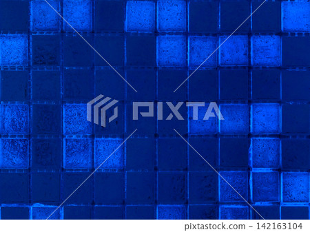 Color blue paint navy cold ceramic tile abstract pattern decorative mosaic texture background square backdrop structure 142163104