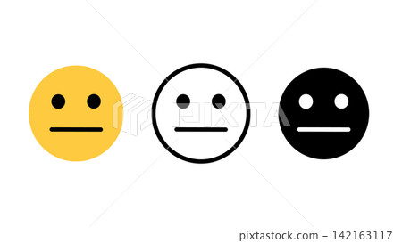 Neutral face emoji emotion icon set outline silhouette and color vector isolated on white background Neutral face emoji emotion icon set outline silhouette and color vector isolated on white background 142163117
