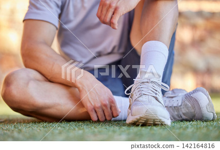 Running, fitness and shoes of person on grass for cardio workout, marathon training and exercise. Sports, runner and closeup of athlete with sneakers for performance, wellness and rest outdoors Running, fitness and shoes of person on grass for cardio workout, marathon training and exercise. Sports, runner and closeup of athlete with sneakers for performance, wellness and rest outdoors 142164816