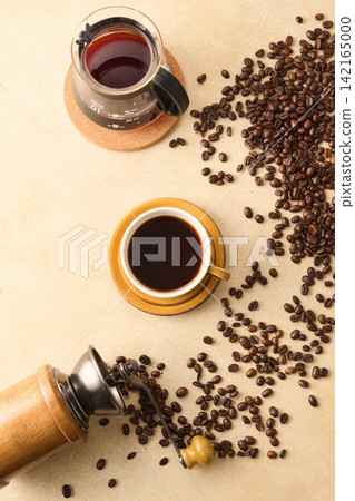 coffee poured into a cup coffee poured into a cup 142165000