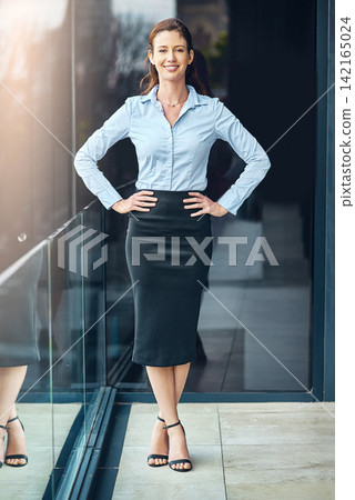 Business woman, smile and portrait on office balcony for corporate style, management projects and professionalism for company. Career consultant and confident for work job, tasks and formal Business woman, smile and portrait on office balcony for corporate style, management projects and professionalism for company. Career consultant and confident for work job, tasks and formal 142165024
