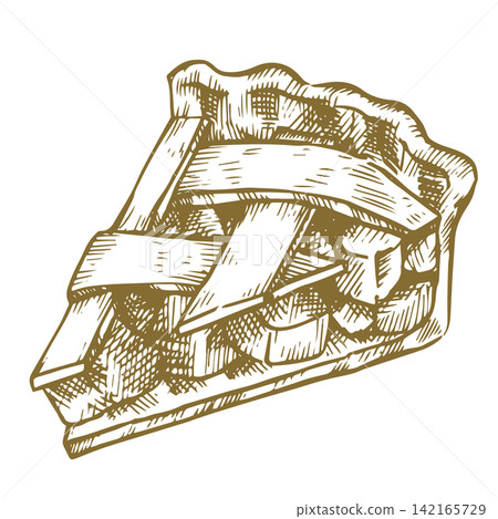 Apple pie, vintage vector illustration. Autumn dessert. 142165729