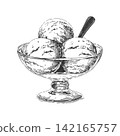 Ice Cream Sundae Vector Hand Drawn Dessert Illustration Vintage Engraved Scoops in Glass Cup 142165757