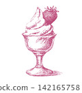 Ice Cream Sundae with Strawberry Vector Vintage Engraving Illustration Retro Dessert Artwork 142165758