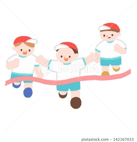 學校運動會上孩子們賽跑的插圖。 142167033