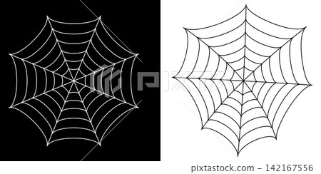 Spiderweb line art illustration set on black and white background 142167556