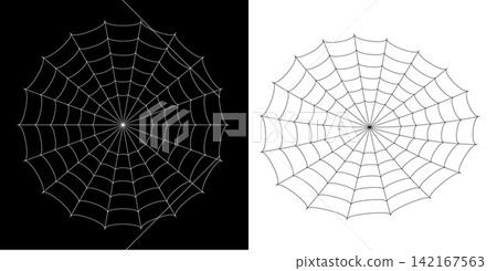 Spiderweb line art illustration set on black and white background Spiderweb line art illustration set on black and white background 142167563