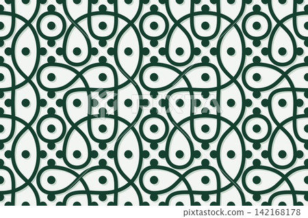 Modern geometric seamless tile, scattered flowing curves in dark green Modern geometric seamless tile, scattered flowing curves in dark green 142168178