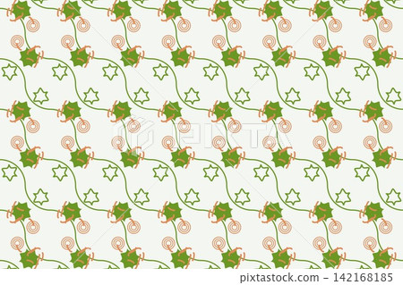 Leaves and star flowers seamless background in green Leaves and star flowers seamless background in green 142168185