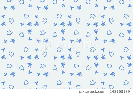 Seamless teal pattern of tossed star flowers 142168189