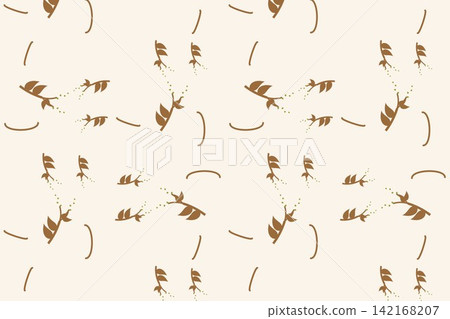 Botanical repeat pattern with oval leaves and lavender, warm brown tones Botanical repeat pattern with oval leaves and lavender, warm brown tones 142168207