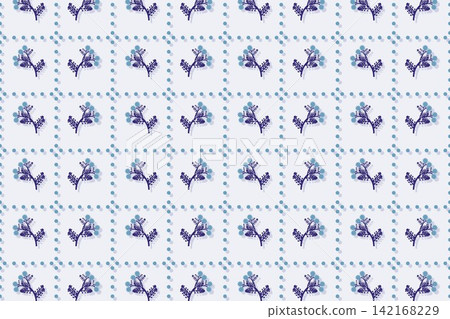 Seamless deep blue pattern of wavy fern fronds and roses Seamless deep blue pattern of wavy fern fronds and roses 142168229