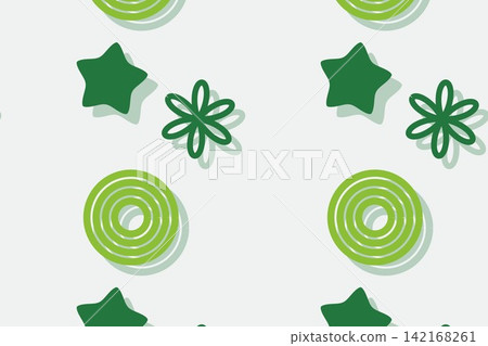 Botanical repeat pattern with scattered star flowers, green tones 142168261
