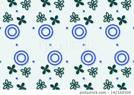 Botanical repeat pattern with scattered daisies, deep teal tones 142168309