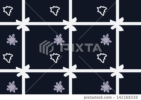Modern botanical seamless tile, leaves and daisies in blue Modern botanical seamless tile, leaves and daisies in blue 142168338