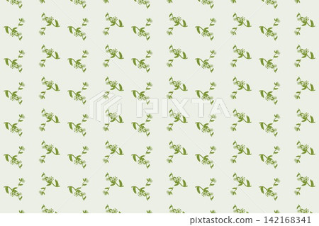 Seamless botanical pattern with wavy fern leaves and wildflowers in green Seamless botanical pattern with wavy fern leaves and wildflowers in green 142168341