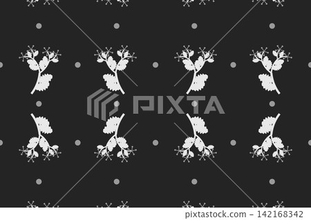 Minimal botanical pattern, scalloped leaves and wildflowers on teal Minimal botanical pattern, scalloped leaves and wildflowers on teal 142168342