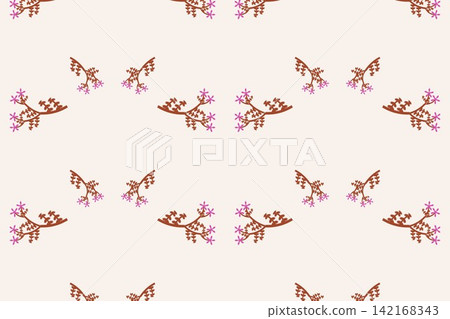 Minimal botanical pattern, wavy fern leaves and daisies on burnt orange Minimal botanical pattern, wavy fern leaves and daisies on burnt orange 142168343